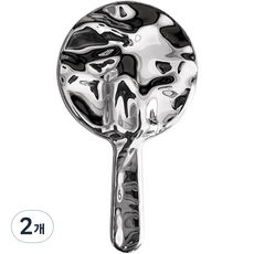 Double J 圓形波浪紋便攜手拿鏡 B款, 銀色, 2個