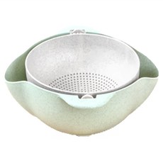 小麥雙層瀝水籃 Set 2 廚房客廳多用途使用, 24.5 x 24.5 x 11cm, 綠色, 1組