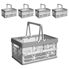 BANGJIASHI 手提摺疊收納籃 可疊收納籃 堆疊收納籃 大號, 灰色, 5個