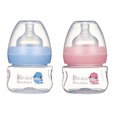KU.KU. 酷咕鴨 幾何視界pp寬口果汁奶瓶 寶寶學飲好幫手 安全材質 多種顏色可選, 藍色/粉色, 90ml, 1入