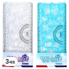 모닝글로리 말랑 모양자 7p x 2종 세트, 투명, 블루, 3세트