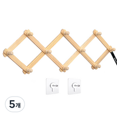 마켓플랜 자바라 원목 접이식 벽 옷걸이 대형, 우드, 5개