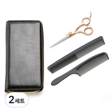 셀리본 진 골드블링 블런트 미용가위 + 커트빗 2종 + 크리닝페이퍼 + 완충케이스 세트 JIN9105A, 혼합 색상, 2개