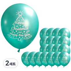 聖誕樹造型氣球 30cm x 20入 + 手動打氣筒 隨機出貨 + 白色緞帶(小), 綠色, 2套