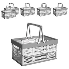 BANGJIASHI 手提摺疊收納籃 可疊收納籃 堆疊收納籃 大號, 灰色, 6個