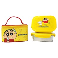 LE BARN 兒童用蠟筆小新基本款不鏽鋼便當盒 飯盒 + 配菜盒 + 便當袋套組, 混合顏色, 1套