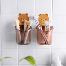 免釘牆牙刷牙膏放置小熊杯架 浴室收納好幫手 可愛造型 免釘安裝, 隨機出貨, 1入