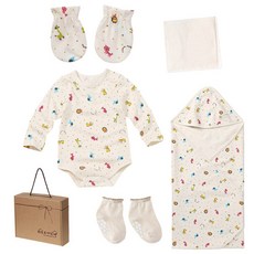 withorganic 動物印花彌月禮盒6件組