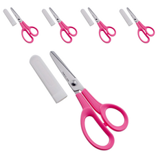 CANARY 長谷川刃物 兒童剪刀, 刀刃尖端圓弧設計, 兒童安全適用, 人體工學設計, 日本製造, 粉紅色, 5支