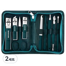 Salimssok 便攜式9件組腳指甲剪指甲剪套組, 2套, 綠色