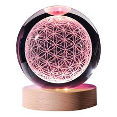 ALL SPLENDID 生命之花夜燈 水晶球 6cm + USB七彩實木燈座 7 x 2cm, 七彩光