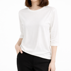 라라온 여성용 스판 라운드넥 무지 8부 티셔츠 26TSP3691