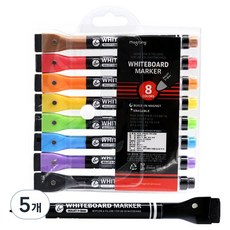 Magpia 附橡皮擦磁性白板筆8色組, 紅色, 橘色, 黃色, 淺綠色, 藍色, 紫色, 棕色, 黑色, 5個