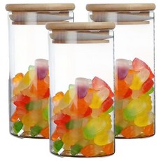 JAR嚴選 竹木蓋高硼矽玻璃密封儲物保鮮 食品級密封防潮保鮮, 300ml, 3個