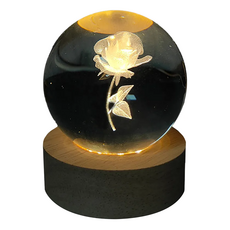 ALL SPLENDID 水晶球 6cm + USB七彩實木燈座 7 x 2cm, 單朵玫瑰花