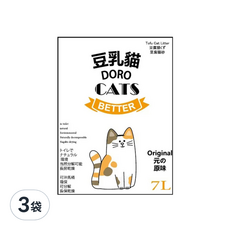 DORO CAT 豆乳貓 豆腐貓砂，天然豆腐黃豆製成，快速結團，超輕量99%無粉塵，7L, 原味, 3袋