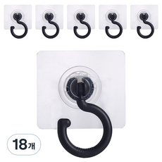 Omadang 黏貼式旋轉掛鉤, 黑色, 18個