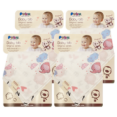 PUKU 藍色企鵝 超輕柔棉紗領巾 2條, 可愛小象圖案, 舒適不刺膚, 暗扣設計, 可調整鬆緊, 100%純棉紗布, 42*29*29cm, 小象, 4條