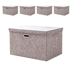 棉麻摺疊收納箱 [C064] 灰色/米色, 中(37 x 27 x 26cm), 5個