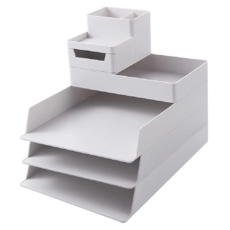 FAmILyLIFE 生活 桌面抽屜式多功能自由堆疊文件文具收納盒 5件組, 米白色, 4層