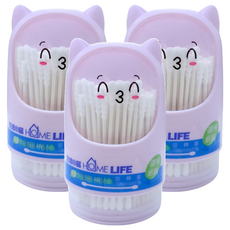HOME LIFE 生活小品 兒童紙軸細棉棒 顏色隨機, 200支, 3罐