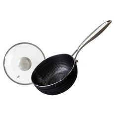 COTD 3D立體蜂巢單柄湯鍋 Set 1.5L 316L食品級不鏽鋼鍋身 鋼化玻璃鍋蓋 不鏽鋼手柄, 18cm, 1個, 銀色 + 黑色 + 透明色