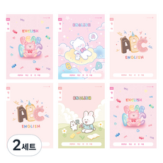 morning glory Chaeum Note 國小英語寬行筆記本 4款 + 隨機出貨 2入 B組, 2套, 泡泡熊, 軟綿綿午睡, 字母, 兔子學習