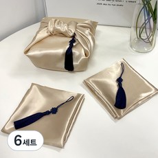 마메 고급 실크 보자기 + 노리개 세트, 골드 + 네이비, 6세트