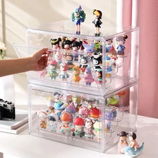 【mohe 木暉居家】全透明防塵潮玩公仔展示架收納盒-8入(收納盒4入+展示架4入 鞋盒 包包櫃 公仔盒 收納箱), 1組