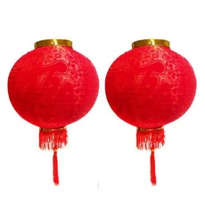 摩達客 農曆春節元宵 18吋植絨魚福紅燈籠 新年裝飾 喜慶燈籠, 1入, 紅