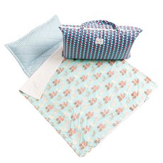 Coney Island 北歐風超細纖維午睡被睡墊枕芯組+防水收納袋(隨機出貨), 藍色貓咪款(被子)+藍色(睡墊)