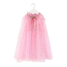 Kori Deer 可莉鹿 輕柔網紗亮片球球女童斗篷披風 公主萬聖節禮服配件-H金星深粉紗簡約, 51 ~ 60cm