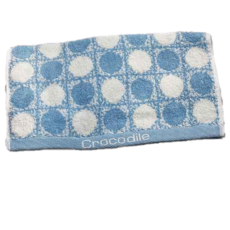Crocodile 鱷魚 格紋圓圈方巾, 100%純棉, 35x38公分 台灣製, 藍色, 1條