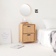 하우스레시피 PP 라탄 2단 수납장, 베이지, 1개