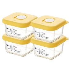 Glasslock 格拉氏洛克 副食品刻度調理盒 透氣孔蓋款, 210ml, 黃色, 4個
