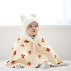 Dodoya 嬰幼兒用 快樂熊熊日 斗篷毯 10mm + 奶油色圍兜領巾套組, 混合顏色