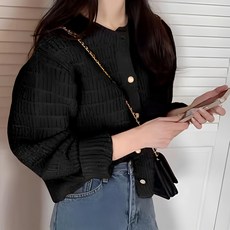 女款復古小香風圓領針織外套，F/黑