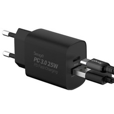 서가 C타입 초고속 충전기 25W PD3.0 PPS 2포트 멀티 + 메탈 고강도 CtoC 케이블 1.5m 60W 세트, 블랙, 1개