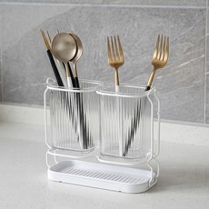 마메 물빠짐 심플 2구 수저통, 화이트, 1개