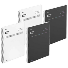 motemote 厚磅線圈橫線筆記本4件組 白色 2本 + 黑色 2本, 1組, 黑色 + 白色