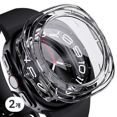 빅쏘 레빅스킨 9H 고경도 갤럭시워치 액정 보호 강화유리 일체형 풀커버 초슬림 하드 케이스, 투명, 2개