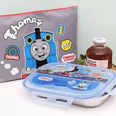 湯瑪士小火車不鏽鋼餐盤便當盒組, 混色, 便當盒+便當蓋+便當袋
