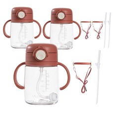 LALABY Plus雙柄按壓式吸管杯附背帶替換吸管組, 紅色, 3組, 220ml