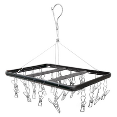 OMORY 鋁合金曬衣架24夾, 黑色