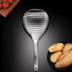 御廚靈 食品級304不鏽鋼撈勺, 大容量均勻漏孔, 德國工藝, 34.8 x 14cm, 1個, 不鏽鋼