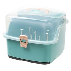 LILIKOKO 哩哩摳摳 大容量兒童奶瓶箱 多功能儲物箱 可裝奶瓶/水果/奶嘴 帶貼心晾乾架 36x31x29cm, 奶瓶收納箱 + 可拆卸支架 + 集水盤, 綠色