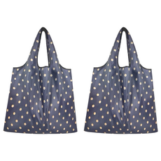 FIFIOO 厚實環保購物袋 38x40cm 大容量 可折疊收納 藍底灰點, 2個
