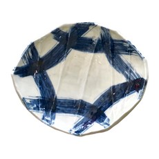 藍刷毛橢圓三足皿 - 日本製 瓷器, 白色 + 藍色, 1個