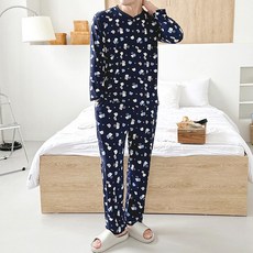 Mottimama 男性卡通人物蜜桃絨長袖睡衣上下身套裝