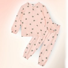 Uni FRIend 童款愛心圖案蜜桃絨保暖長袖睡衣長褲組